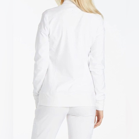 NWOT Cherokee iFlex Women Warm Up Scrubs Jacket Zip Front in White - Picture 2 of 2